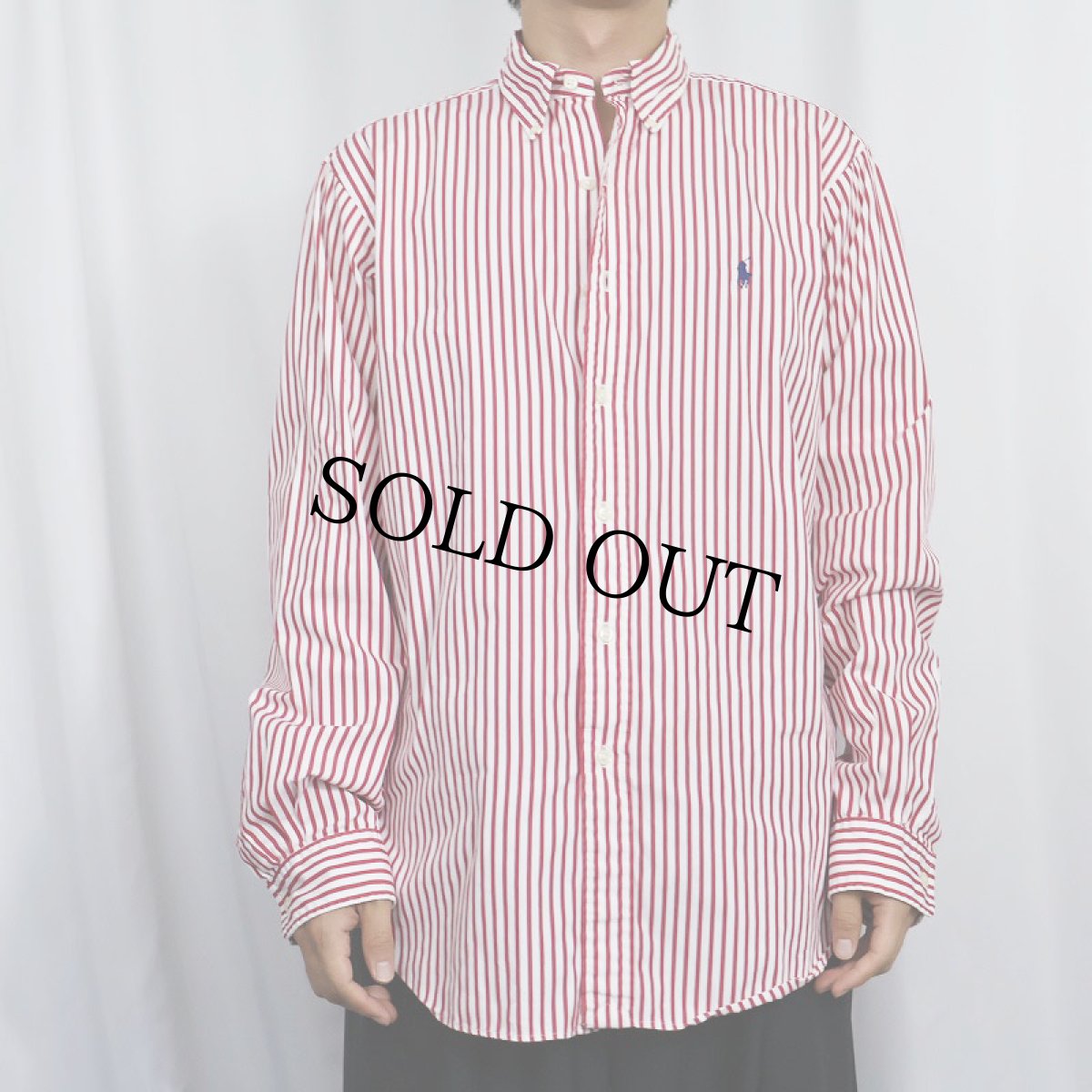 画像2: 【SALE】 Ralph Lauren "CLASSIC FIT" ストライプ柄 コットンボタンダウンシャツ L (2)