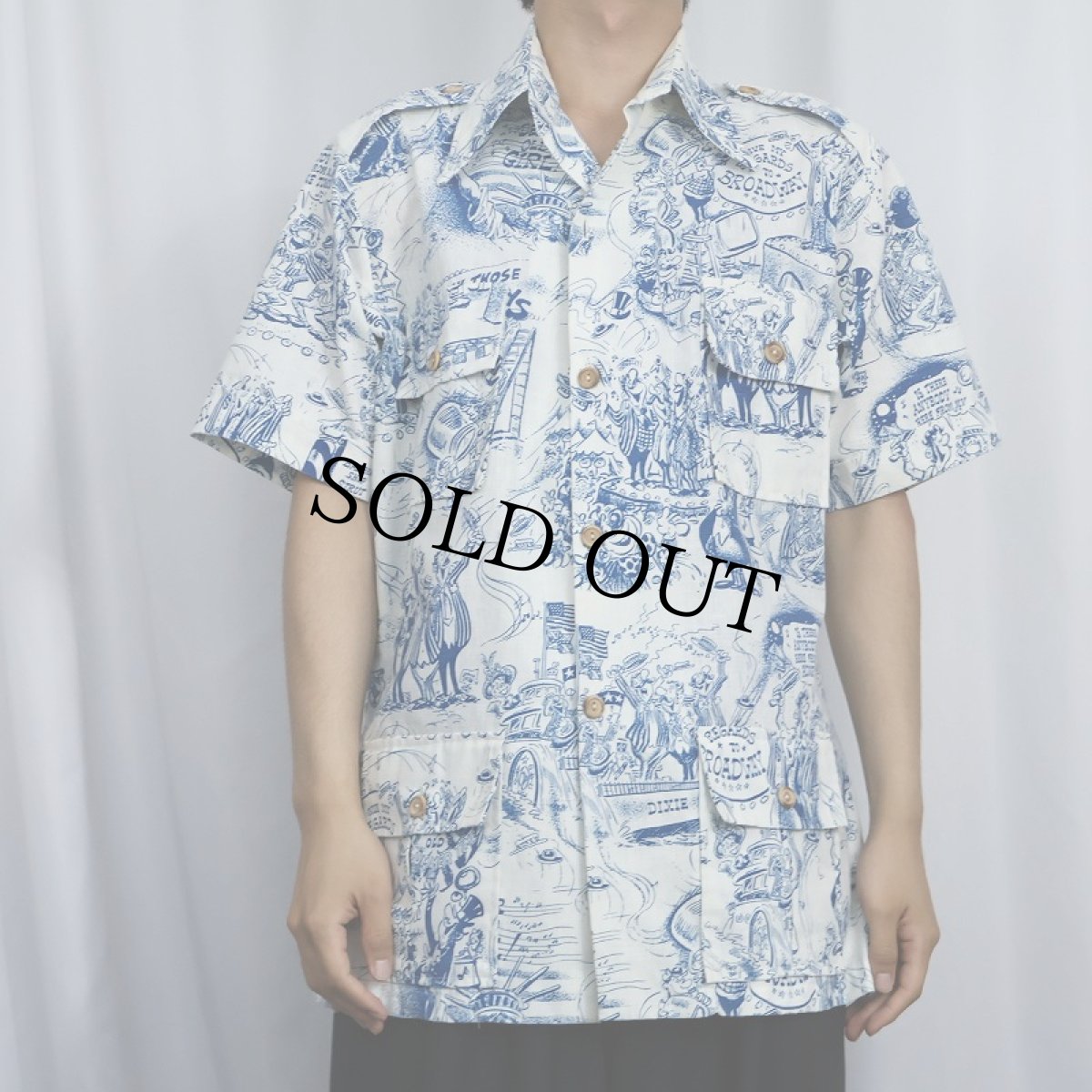 画像2: 70's ロードトリップ柄 コットンアロハシャツ (2)