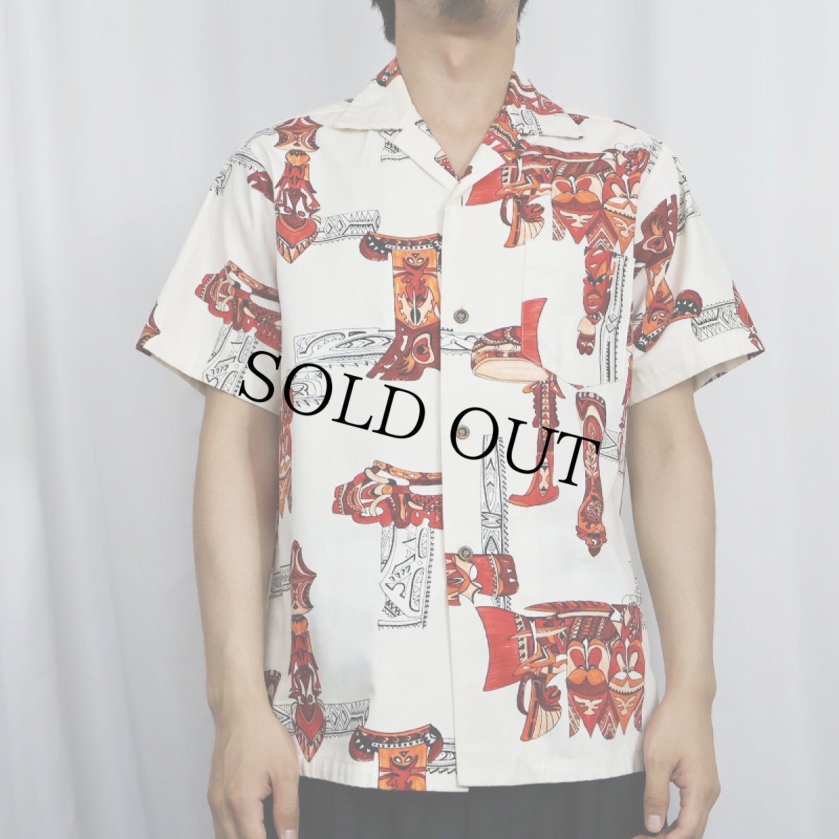 画像2: 80's HAWAIIAN Surf ネイティブ柄 コットンアロハシャツ S (2)