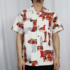 画像2: 80's HAWAIIAN Surf ネイティブ柄 コットンアロハシャツ S (2)