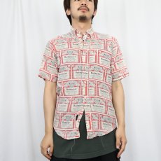 画像2: 〜70's Budweiser 総柄 コットンポリ ボタンダウンシャツ S (2)