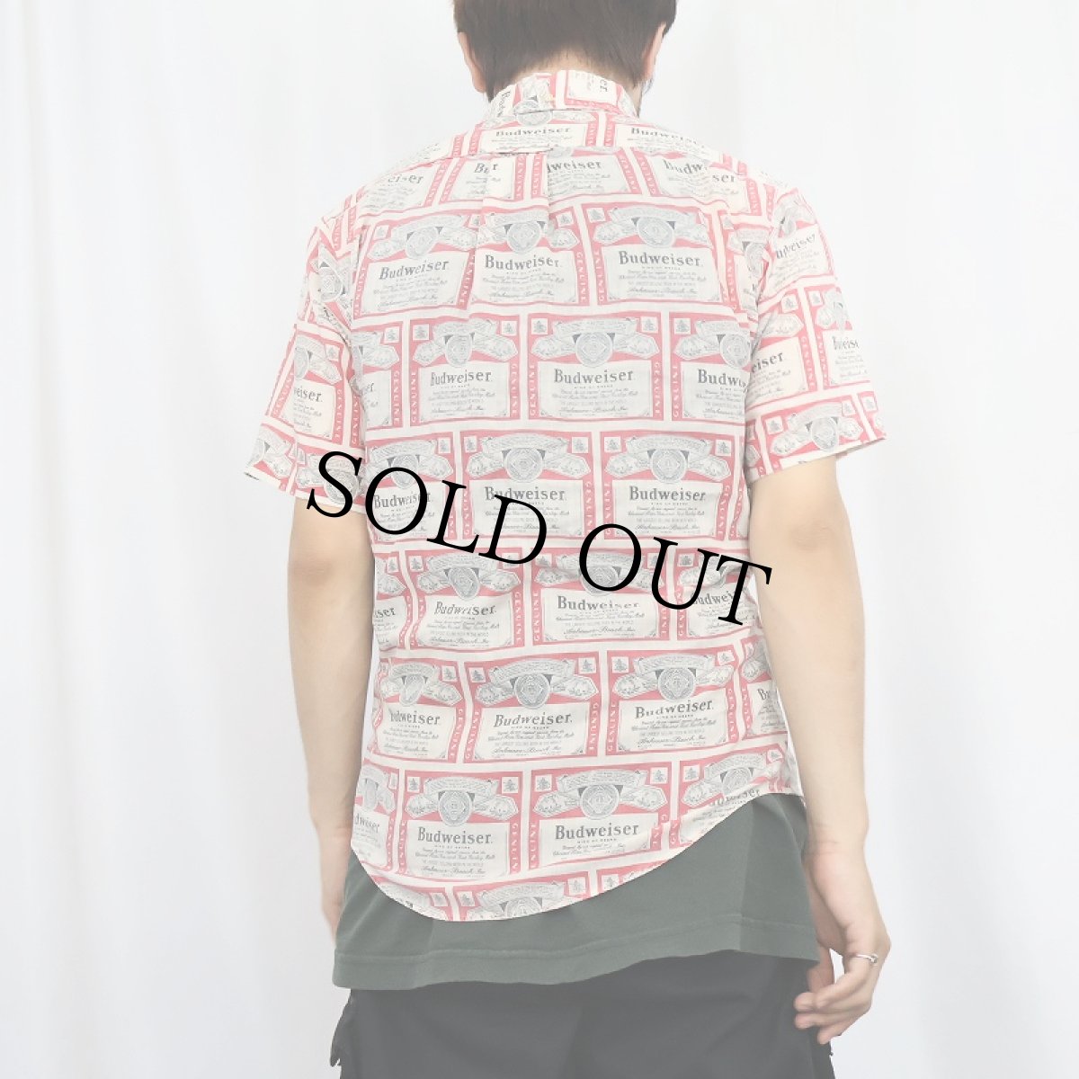 画像3: 〜70's Budweiser 総柄 コットンポリ ボタンダウンシャツ S (3)