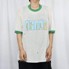 画像2: 80's LITEBLEU CLOTHING USA製 シュールイラストプリント リンガーTシャツ XL (2)