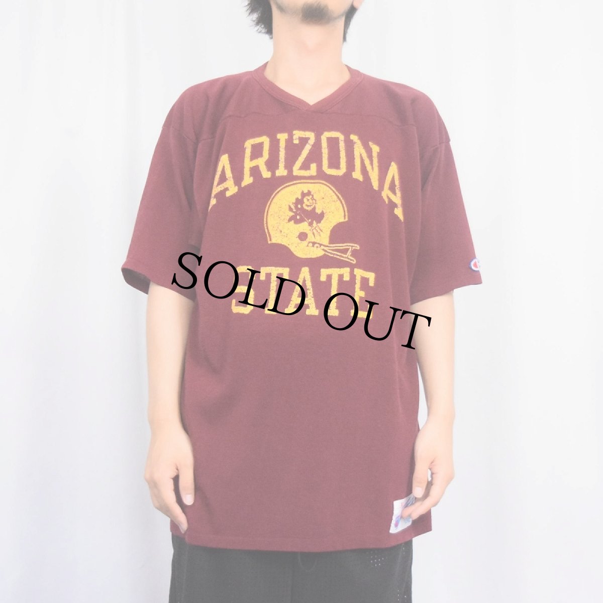画像2: 80's Champion トリコタグ USA製 "ARIZONA STATE" コットン×ナイロン フットボールTシャツ XL (2)