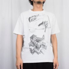 画像3: 90's M.C.Escher USA製 騙し絵アート マルチプリントTシャツ L (3)