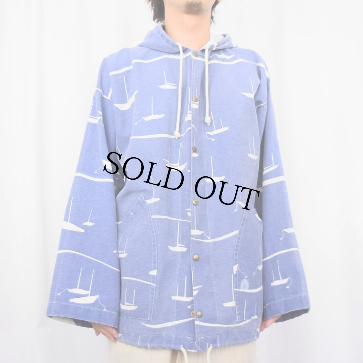 画像2: 90's MICHIGAN RAG CO. USA製 ヨット柄 コットンポリ パーカー M (2)