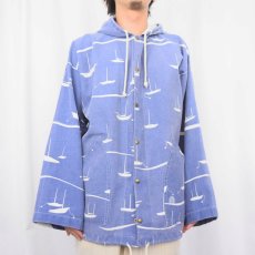 画像2: 90's MICHIGAN RAG CO. USA製 ヨット柄 コットンポリ パーカー M (2)