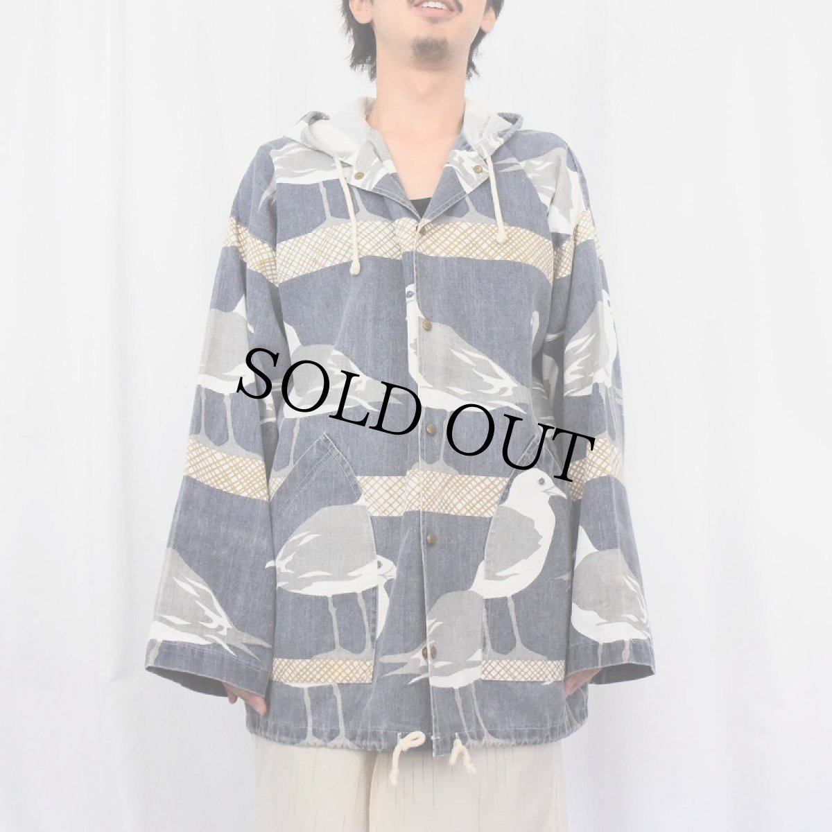 画像2: 90's MICHIGAN RAG CO. USA製 カモメ柄 コットンポリ パーカー S/M (2)