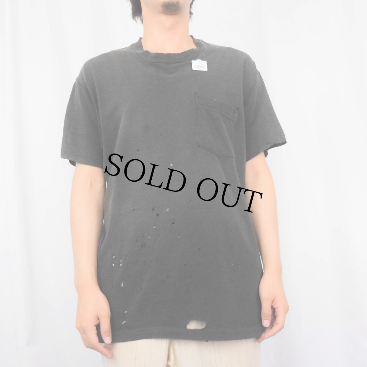 画像2: 80〜90's FRUIT OF THE LOOM USA製 無地 ポケットTシャツ BLACK (2)