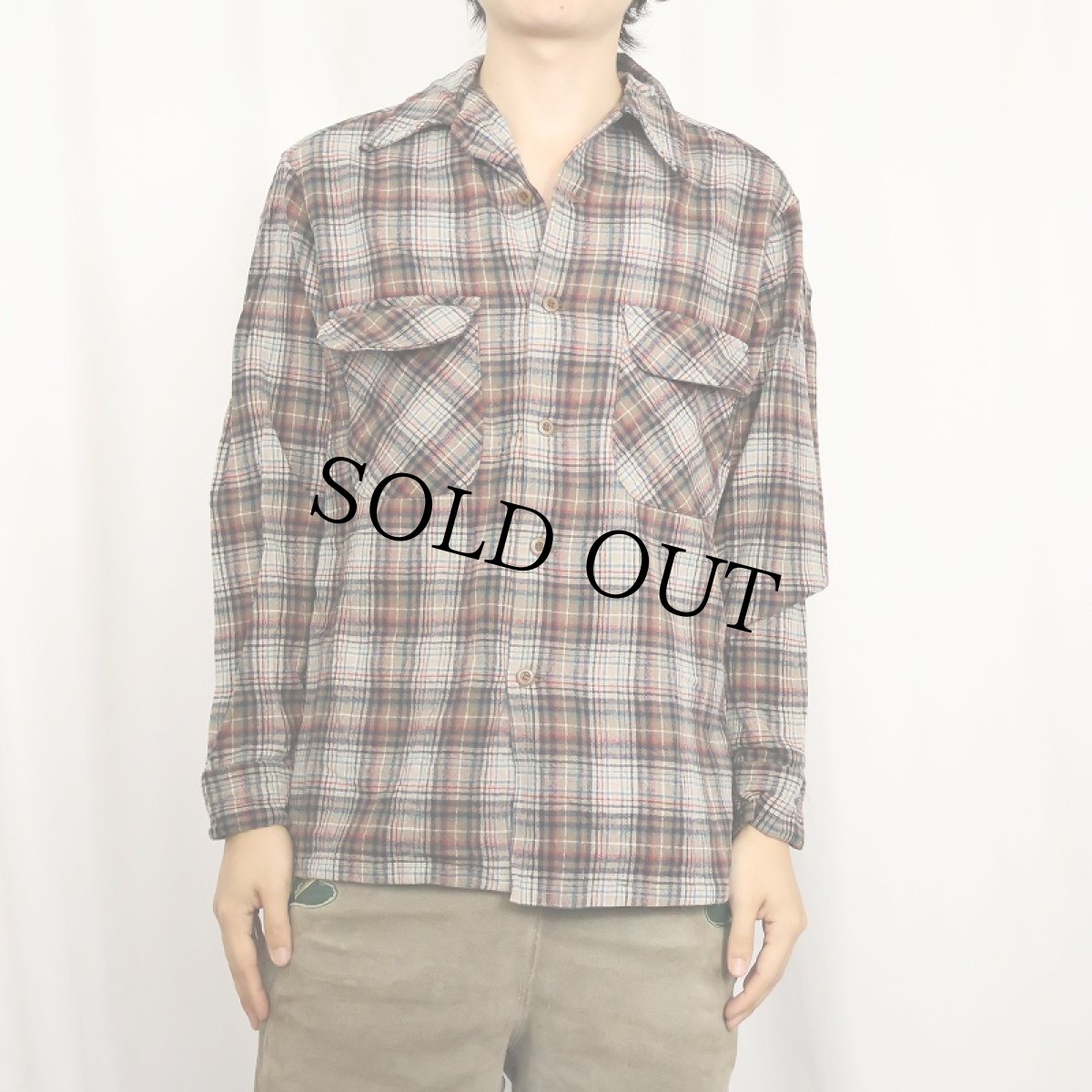 画像2: 70's PENDLETON USA製 チェック柄 ウールオープンカラーシャツ M (2)