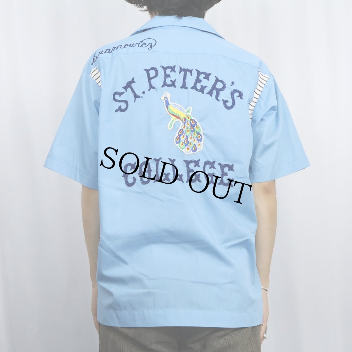 画像4: 70's OLYMPIAN USA製 "ST.PETER'S COLLEGE" チェーン刺繍 ボーリングシャツ (4)