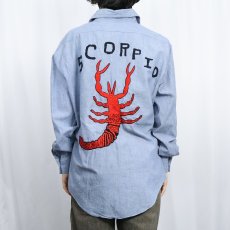 画像4: 60〜70's "SANFORIZED" サソリ刺繍 シャンブレーシャツ L (4)
