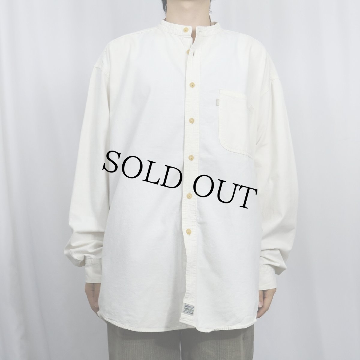 画像2: 90's〜 Levi's バンドカラー コットンシャツ XL (2)