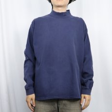 画像2: 90's NIKE USA製 ロゴ刺繍 モックネックロンT NAVY L (2)