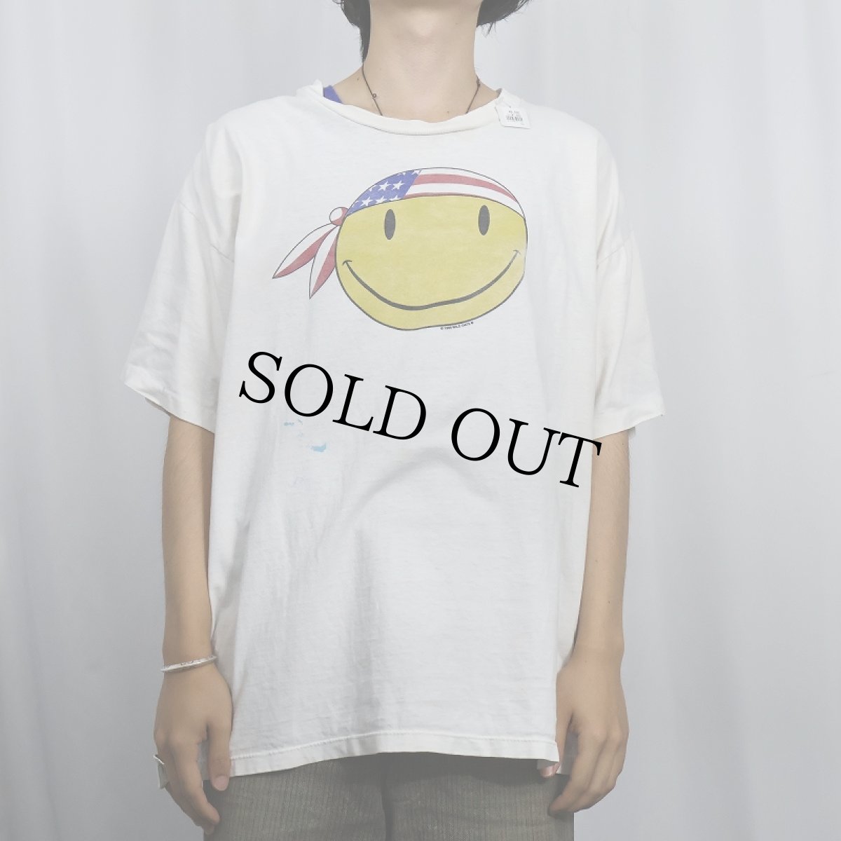 画像2: 【SALE】  90's WILD OATS "星条旗" スマイルプリントTシャツ (2)
