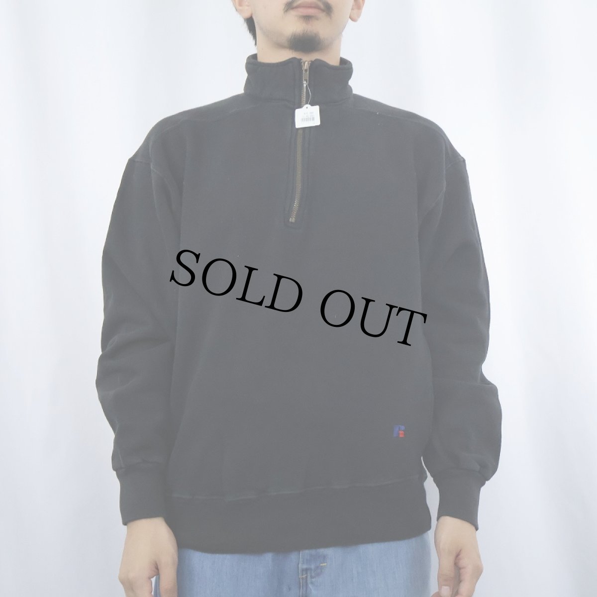 画像2: 90's RUSSELL ATHLETIC USA製 "HIGH COTTON" ハーフジップスウェット BLACK M (2)