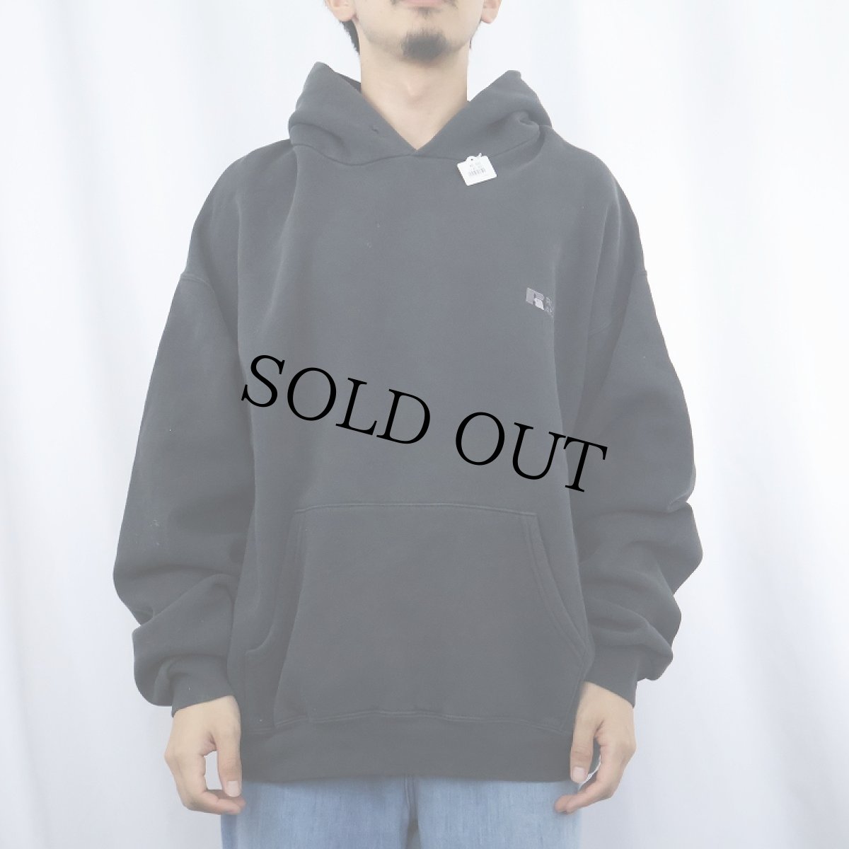画像2: 90's RUSSELL ATHLETIC "BASIC Sweat" ロゴ刺繍 スウェットフーディー BLACK L (2)