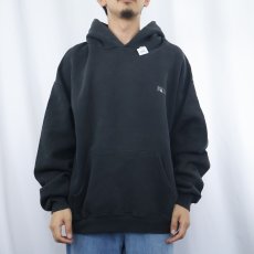 画像2: 90's RUSSELL ATHLETIC "BASIC Sweat" ロゴ刺繍 スウェットフーディー BLACK L (2)