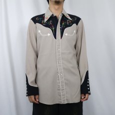 画像4: 70's H BAR C 刺繍入り レーヨンウエスタンシャツ (4)