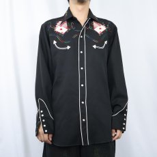 画像4: 70's H BAR C トランプ刺繍 ポリエステル ウエスタンシャツ BLACK (4)