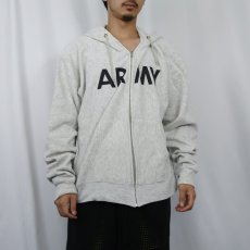 画像4: 90's Champion 青刺繍タグ 後期 USA製 "ARMY" プリントスウェットジップパーカー L (4)