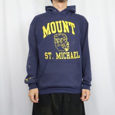 画像2: 80〜90's JERZEES USA製 "MOUNT ST. MICHAEL" プリントスウェットフーディー NAVY L (2)