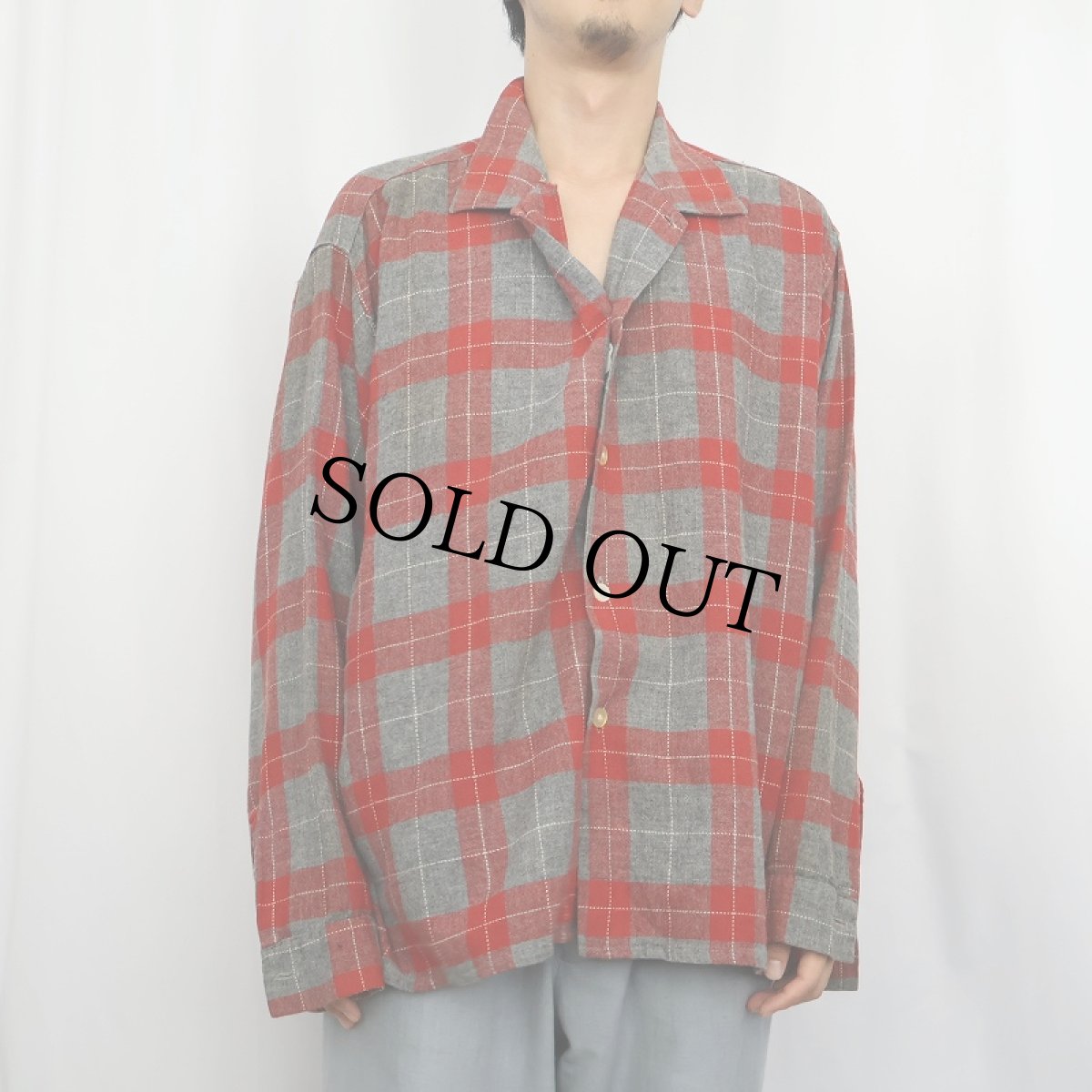 画像2: 〜60's チェック柄 ウールオープンカラーシャツ (2)