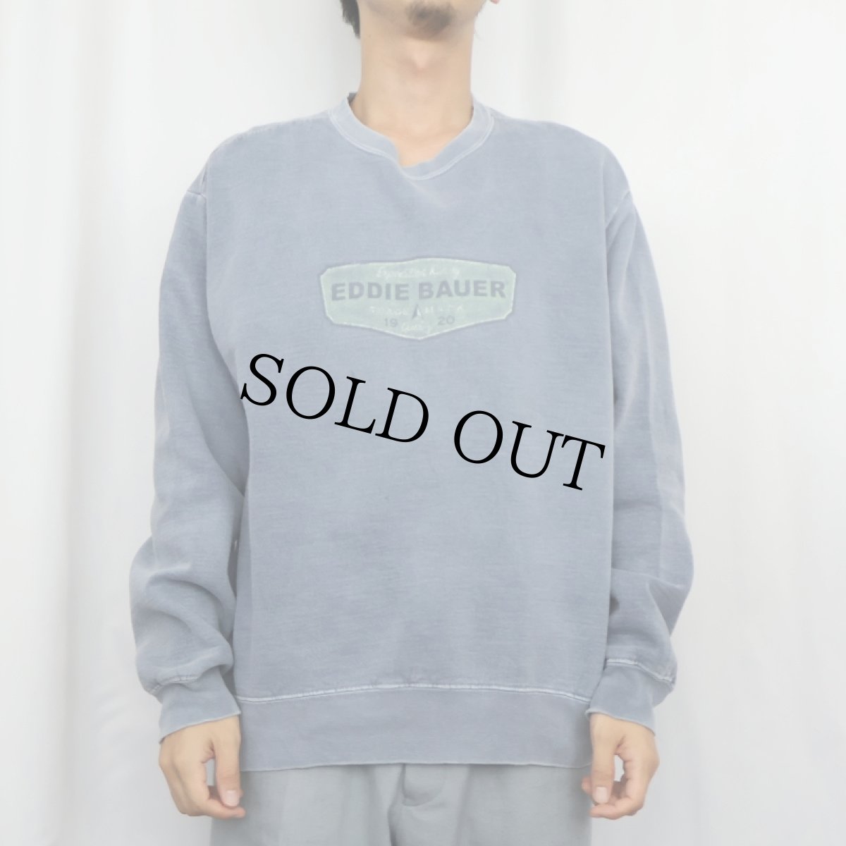 画像2: 90's Eddie Bauer USA製 "Over Dyed" ロゴプリント フェードスウェット S (2)
