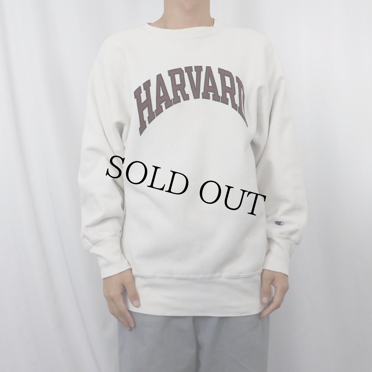 画像2: 90's Champion REVERSE WEAVE USA製 "HARVARD" 染み込みプリントスウェット L (2)
