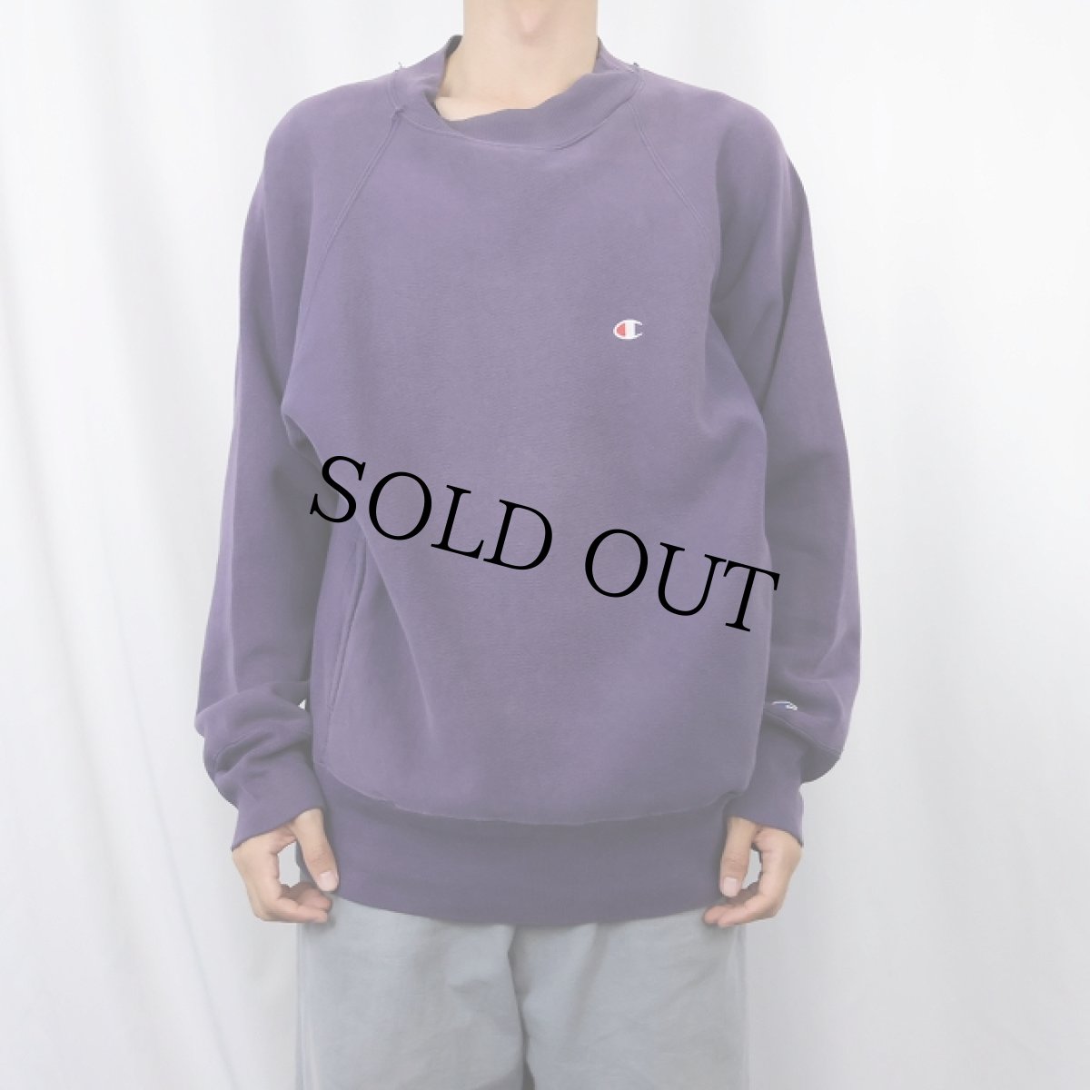 画像2: 90's Champion REVERSE WEAVE USA製 モックネック ラグランスウェット L (2)