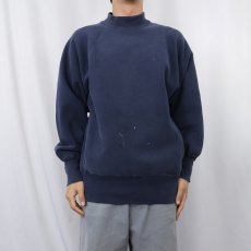 画像2: 90's Champion REVERSE WEAVE USA製 目無し モックネック ラグランスウェット NAVY L (2)
