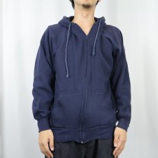 画像2: 90〜2000's WILDERNESS 裏サーマル スウェットジップパーカー NAVY M (2)
