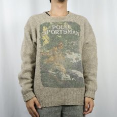 画像4: 80〜90's POLO COUNTRY Ralph Lauren USA製 "POLO SPORTSMAN" プリント ウールニットセーター L (4)