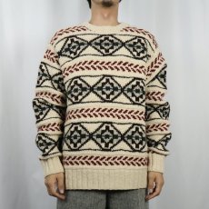画像4: 90's〜 POLO Ralph Lauren ネイティブ柄 ウール ハンドニットセーター M (4)