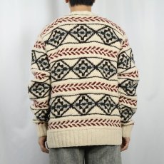 画像5: 90's〜 POLO Ralph Lauren ネイティブ柄 ウール ハンドニットセーター M (5)