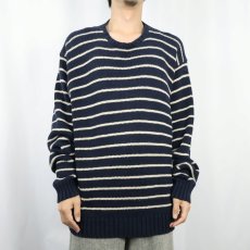 画像2: POLO Ralph Lauren ボーダー柄 リネンコットン ニットセーター NAVY XL (2)