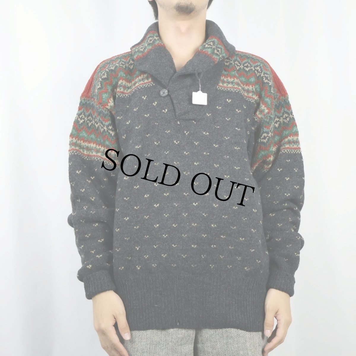 画像5: 90's〜 POLO Ralph Lauren バーズアイ×フェアアイル柄 ショールカラー ウールニットセーター L (5)