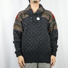 画像5: 90's〜 POLO Ralph Lauren バーズアイ×フェアアイル柄 ショールカラー ウールニットセーター L (5)