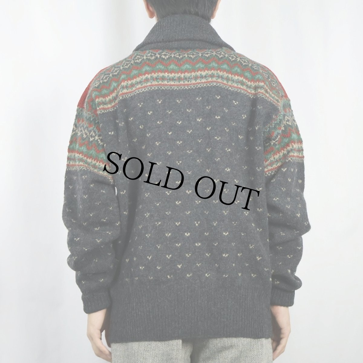 画像6: 90's〜 POLO Ralph Lauren バーズアイ×フェアアイル柄 ショールカラー ウールニットセーター L (6)