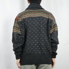画像6: 90's〜 POLO Ralph Lauren バーズアイ×フェアアイル柄 ショールカラー ウールニットセーター L (6)