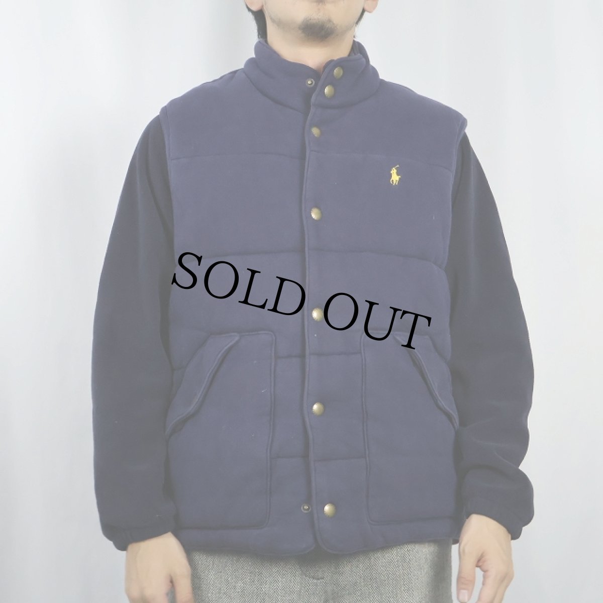 画像2: POLO Ralph Lauren フランネルライナー 中綿入り コットンベスト NAVY M (2)