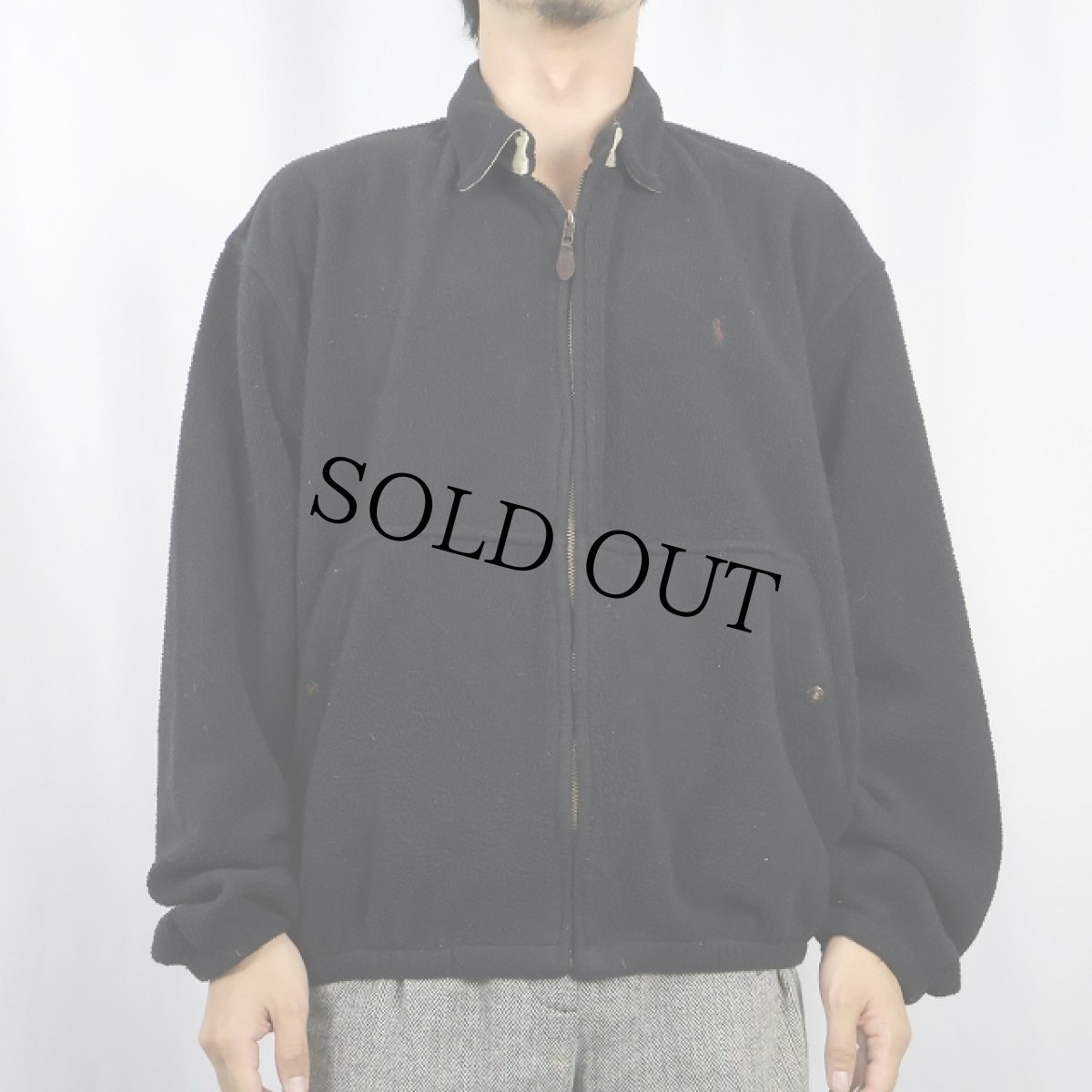 画像2: 80's POLO Ralph Lauren USA製 チンスト付き フリーススイングトップ BLACK L (2)