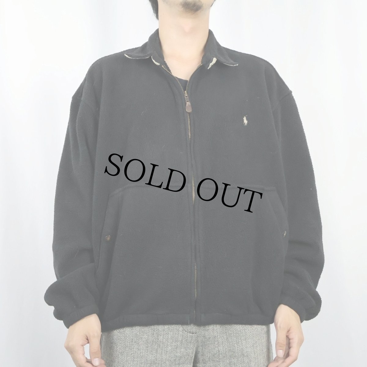 画像2: 80's POLO Ralph Lauren USA製 チンスト付き フリーススイングトップ BLACK L (2)