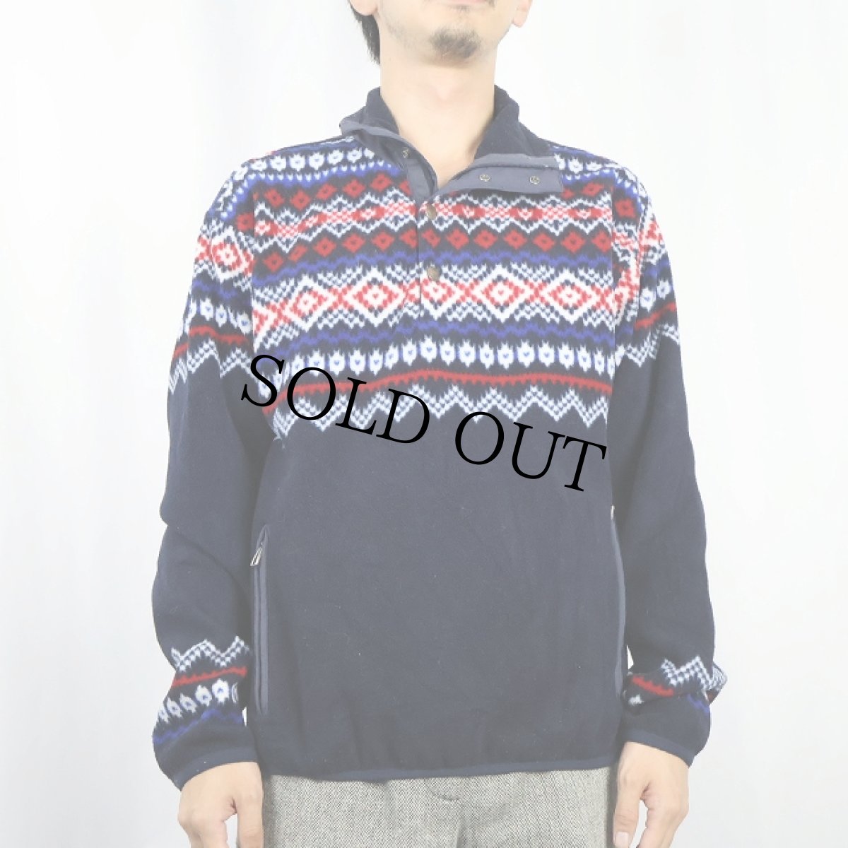 画像2: POLO Ralph Lauren ノルディック柄 ハーフスナップフリースジャケット NAVY S (2)