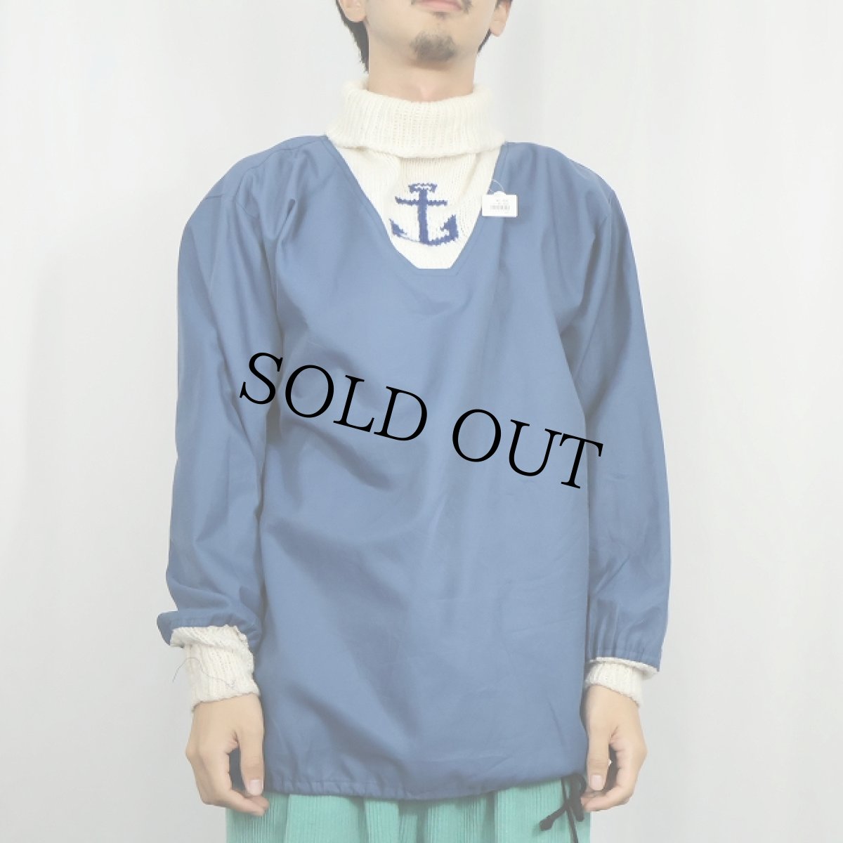 画像2: 80's〜 切り替えデザイン タートルネックプルオーバー NAVY SIZE38 (2)