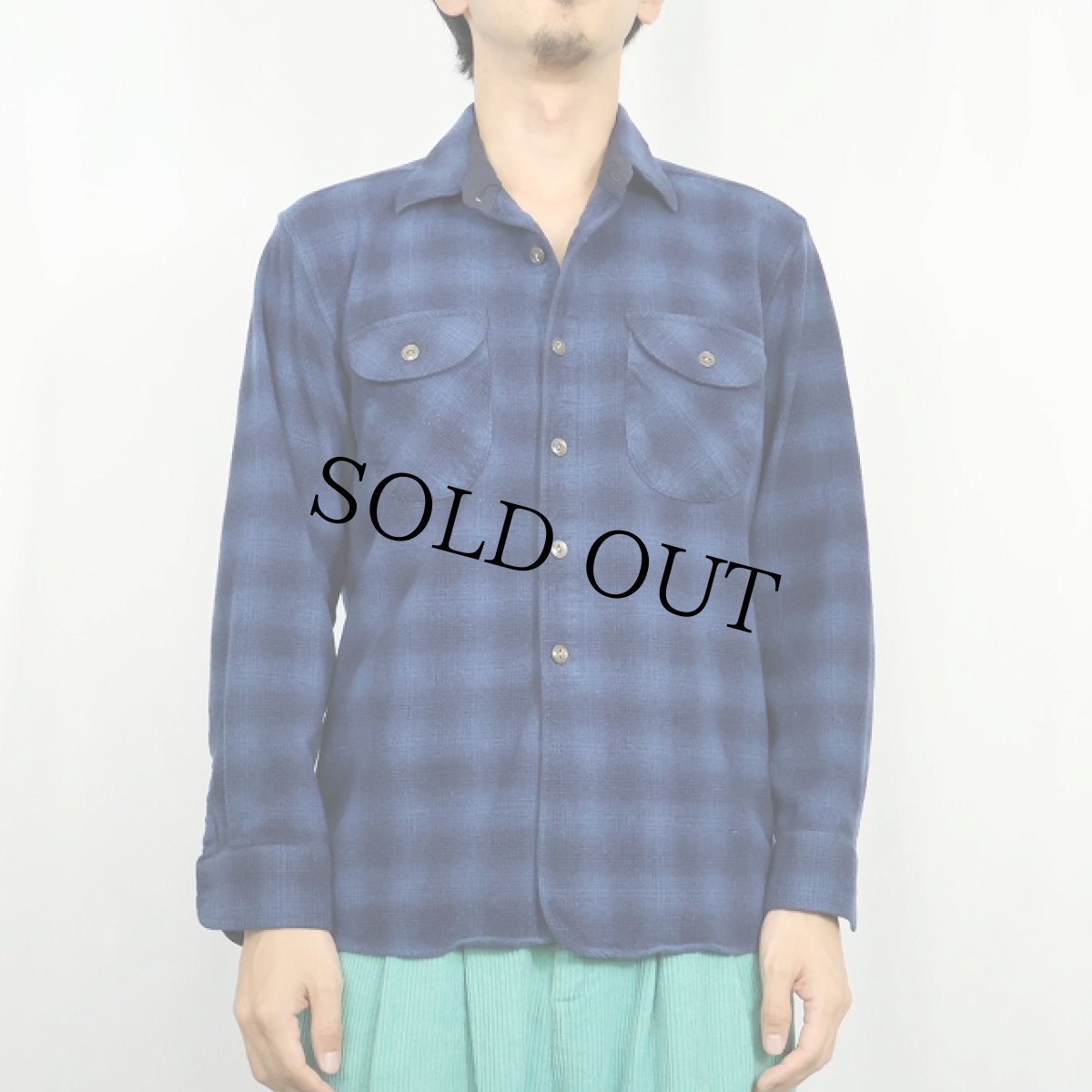 画像2: PENDLETON "OLIVER" 猫目ボタン オンブレーチェック柄 ウールシャツ NAVY L (2)