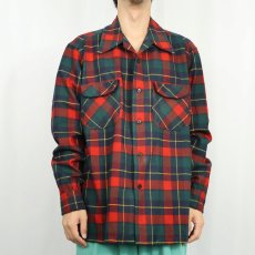 画像2: 70's PENDLETON USA製 チェック柄 ウールオープンカラーシャツ L (2)