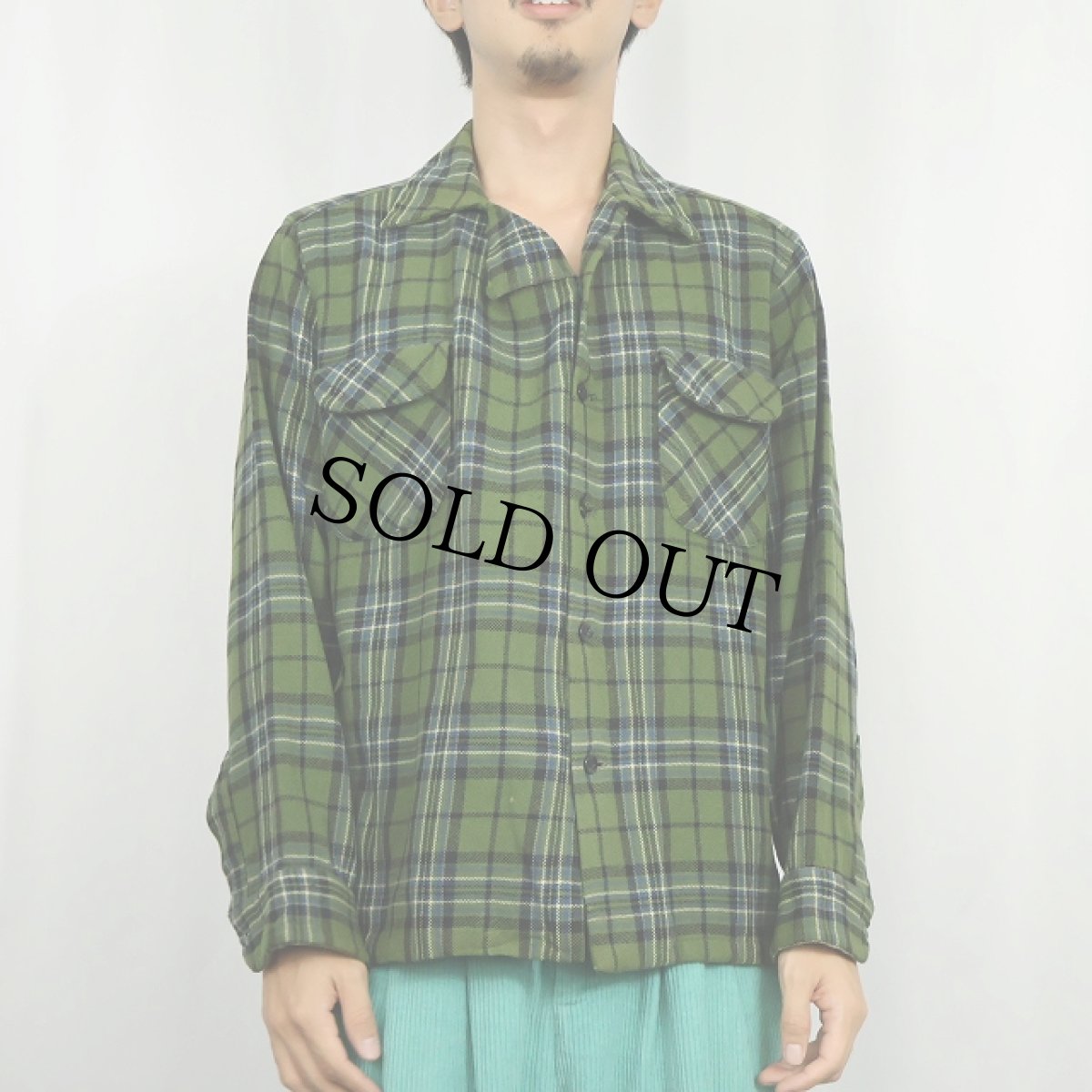 画像2: 60's PENDLETON チェック柄 ウールオープンカラーシャツ L (2)