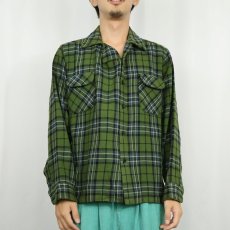 画像2: 60's PENDLETON チェック柄 ウールオープンカラーシャツ L (2)