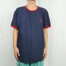 画像2: 90's POLO Ralph Lauren USA製 ロゴプリント リンガーTシャツ NAVY L (2)